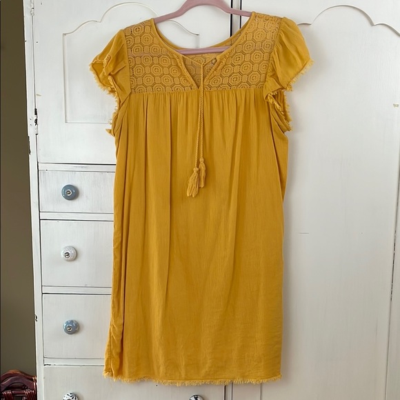 True Craft Dresses & Skirts - True Craft dress boho Mustard Mini with Lace Accents L